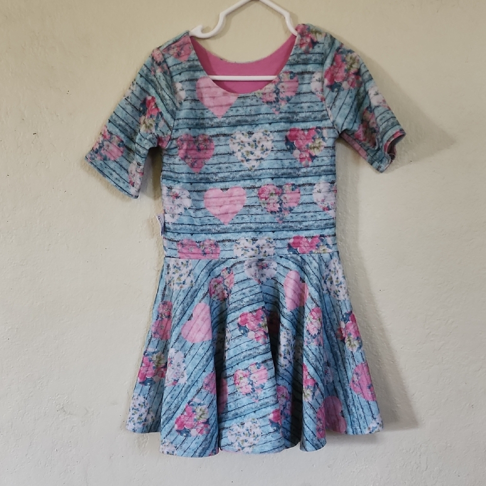 Floral Heart Kids Dress - Blue and Pink